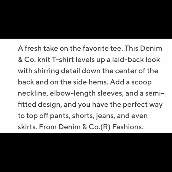 NEW Denim&Co. Bright Blue T-Shirt W/Back Shirring - Picture 5 of 6